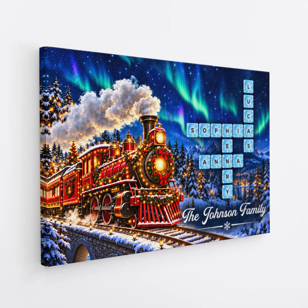 Personalized Christmas Train Crossword Canvas / Poster - Custom Family Keepsake Wall Art Gift