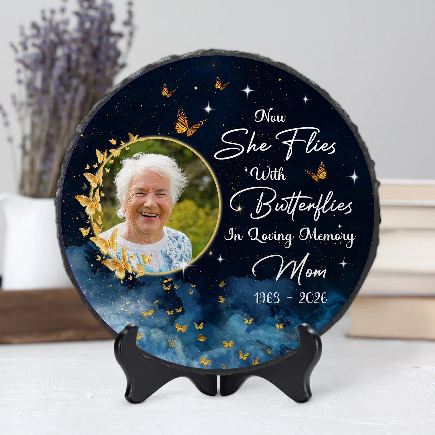 "Now She Flies With Butterflies" Photo Memorial Garden Stones - Personalized Remembrance Gifts