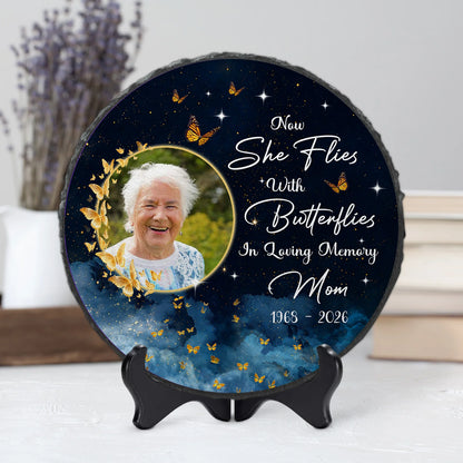 "Now She Flies With Butterflies" Photo Memorial Garden Stones - Personalized Remembrance Gifts