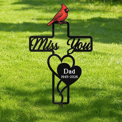 Miss You Cross Personalized Metal Garden Stake - Custom Memorial Gifts for Loss of Mother/Father