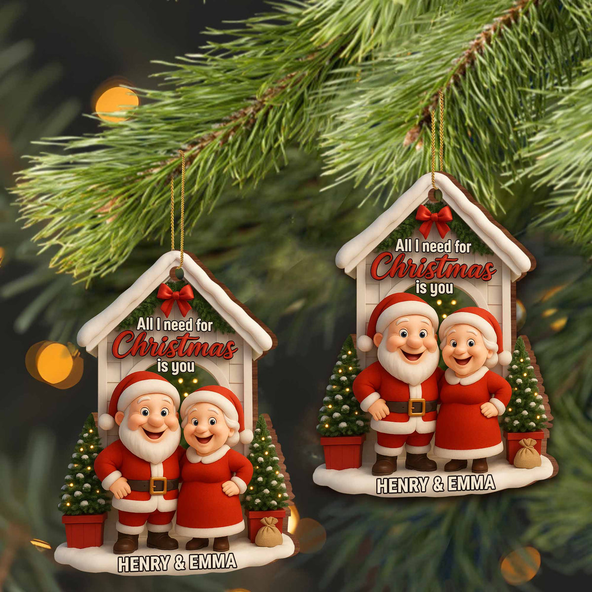 "All I Need for Christmas Is You" Personalized Wood Ornament - Custom Holiday Decor for Couples