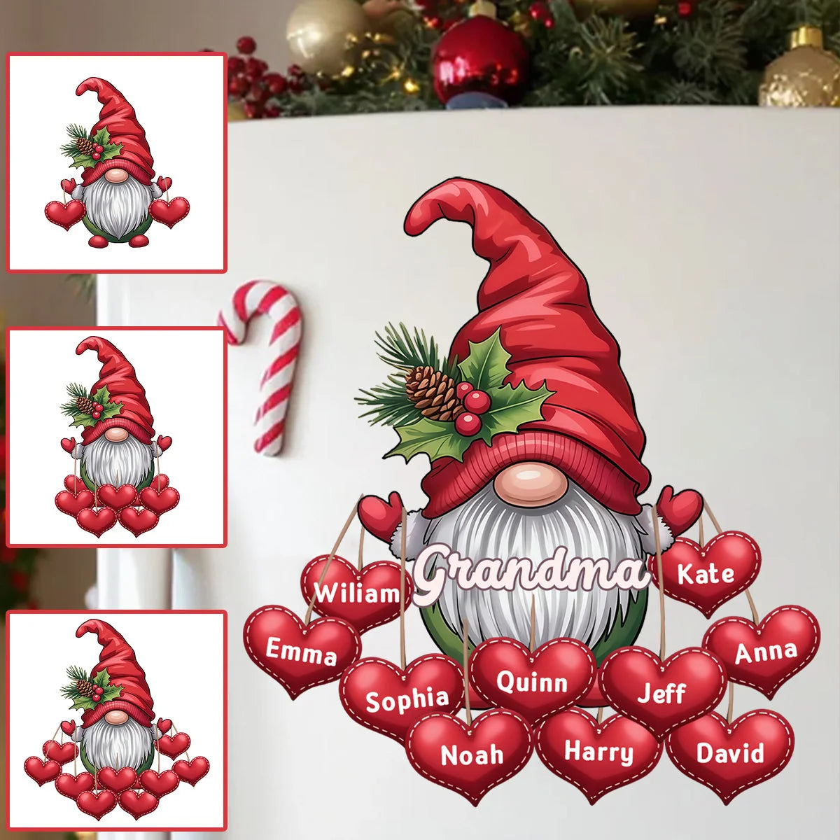 Grandma Personalized Decal With Grandkids Names - Custom Christmas Gnome Sticker