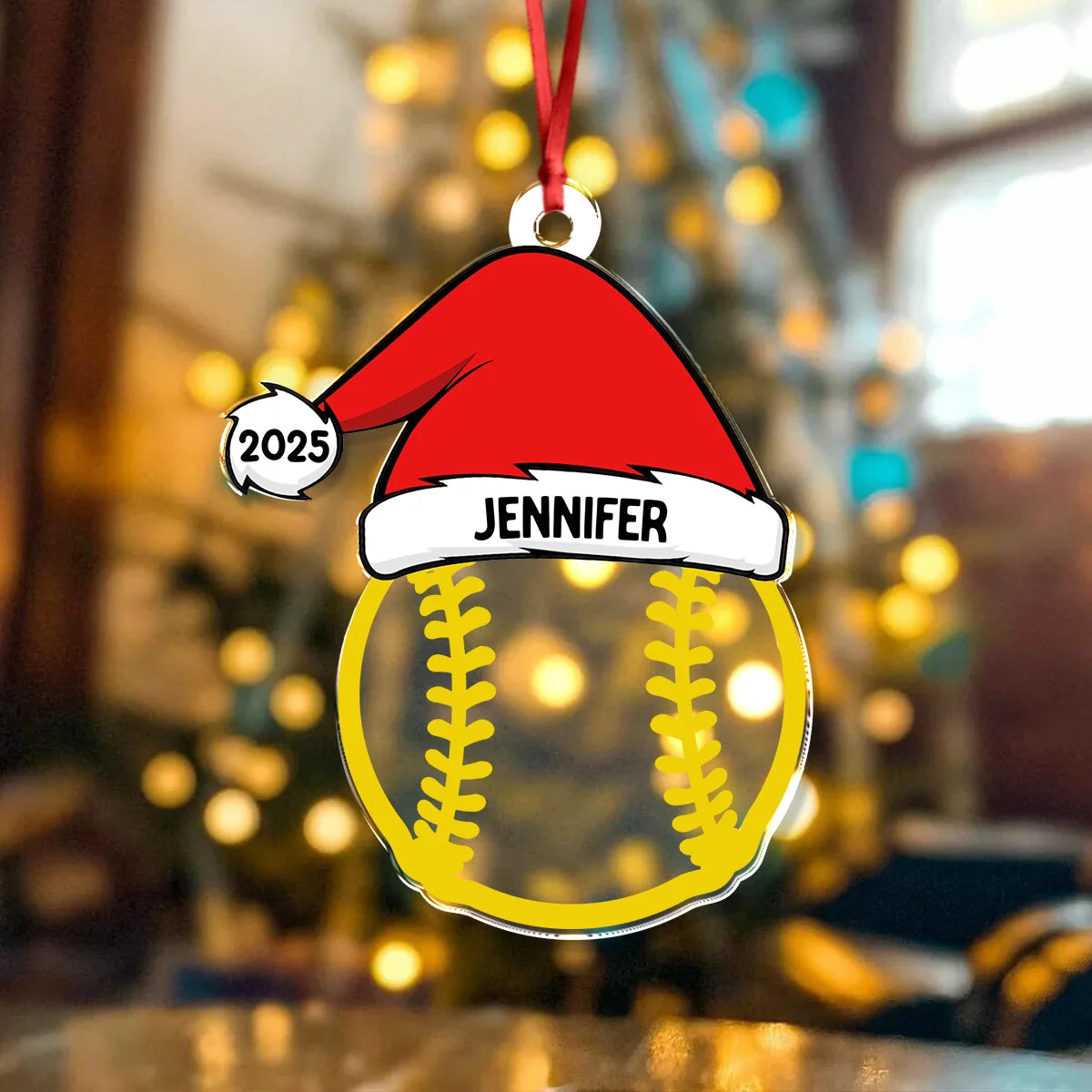 Custom Sports Santa Hat Acrylic Ornament - Personalized Baseball & Volleyball Christmas Keepsake Gift