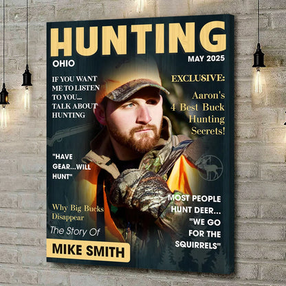 Personalized Hunter Magazine Cover Canvas / Poster - Custom Hunting Photo Wall Art Gift for Him