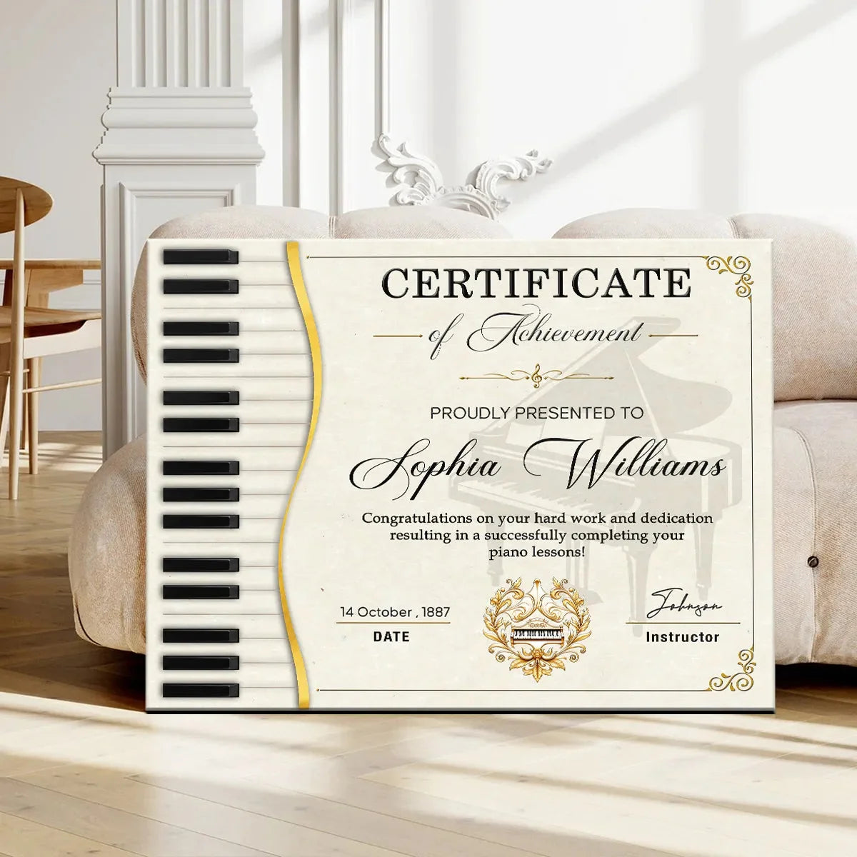 Certificate of Achievement Personalized Piano Canvas / Poster - Custom Music Graduation Keepsake Wall Decor for Pianists