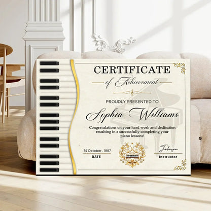 Certificate of Achievement Personalized Piano Canvas / Poster - Custom Music Graduation Keepsake Wall Decor for Pianists