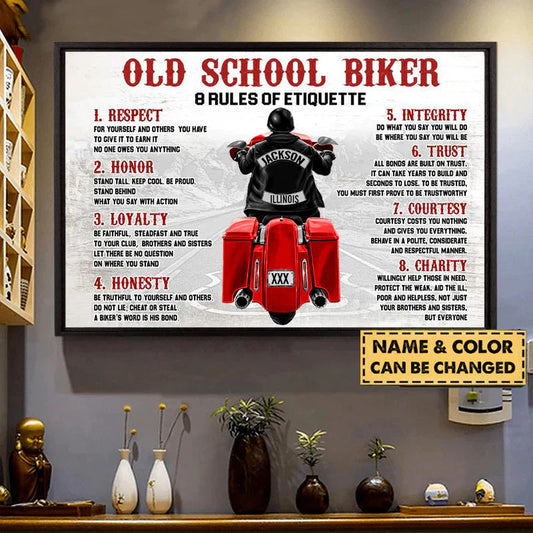 Custom Old School Biker Rules Canvas personalization view for Dad