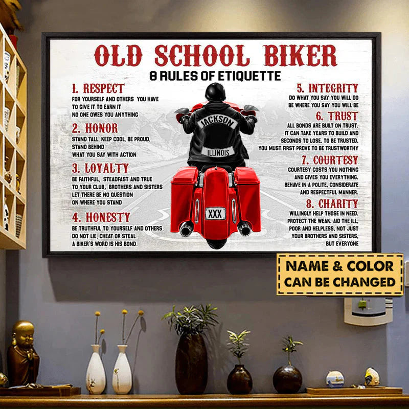 Custom Old School Biker Rules Canvas personalization view for Dad