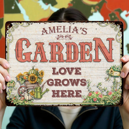 Love Grows Here Personalized Garden Metal Sign - Custom Outdoor Sunflower Yard Decor for Mom & Grandma