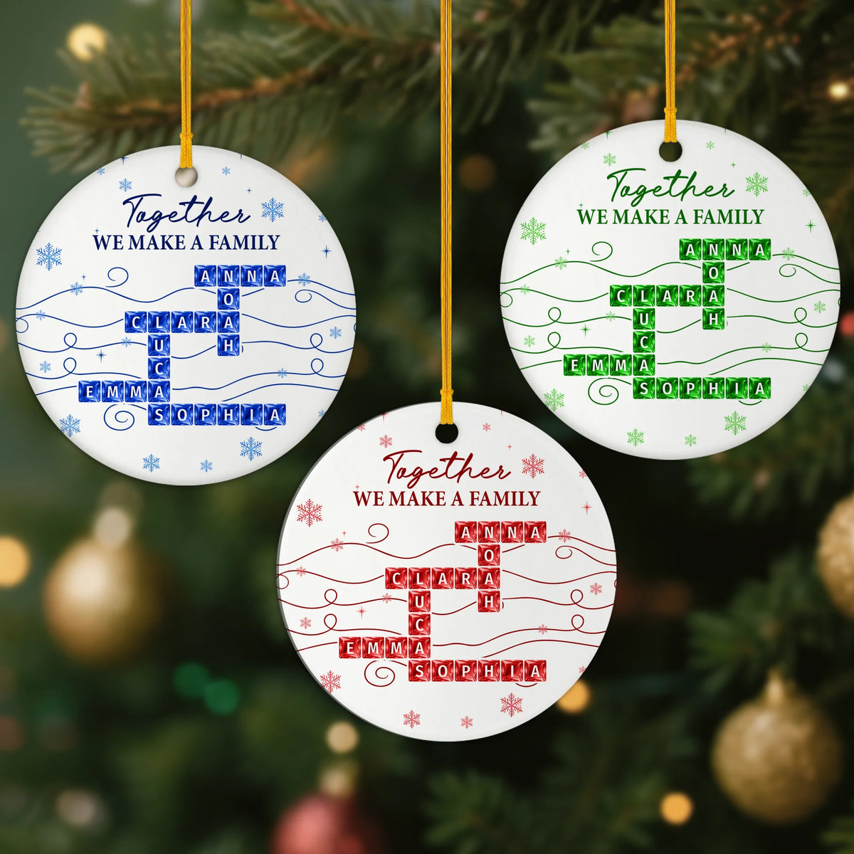 "Together We Make A Family" Crossword Personalized Ceramic Ornament - Custom Christmas Gift for Family