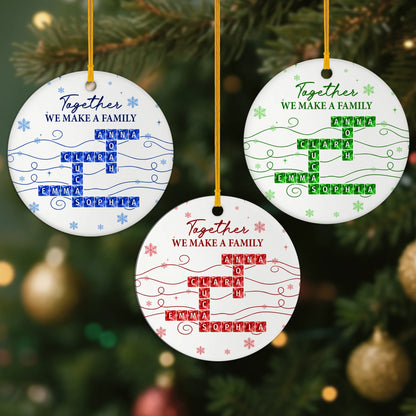 "Together We Make A Family" Crossword Personalized Ceramic Ornament - Custom Christmas Gift for Family