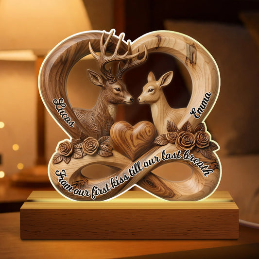 Personalized Couple Deer LED Night Light - Custom Infinity Heart Anniversary Gift for Wife Husband