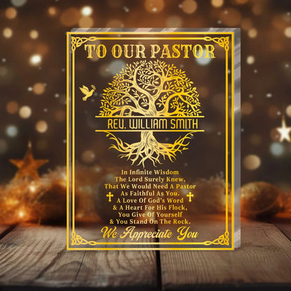 "To Our Pastor Faithful Servant" Personalized Acrylic Plaque - Custom Pastor Appreciation Gift Keepsake