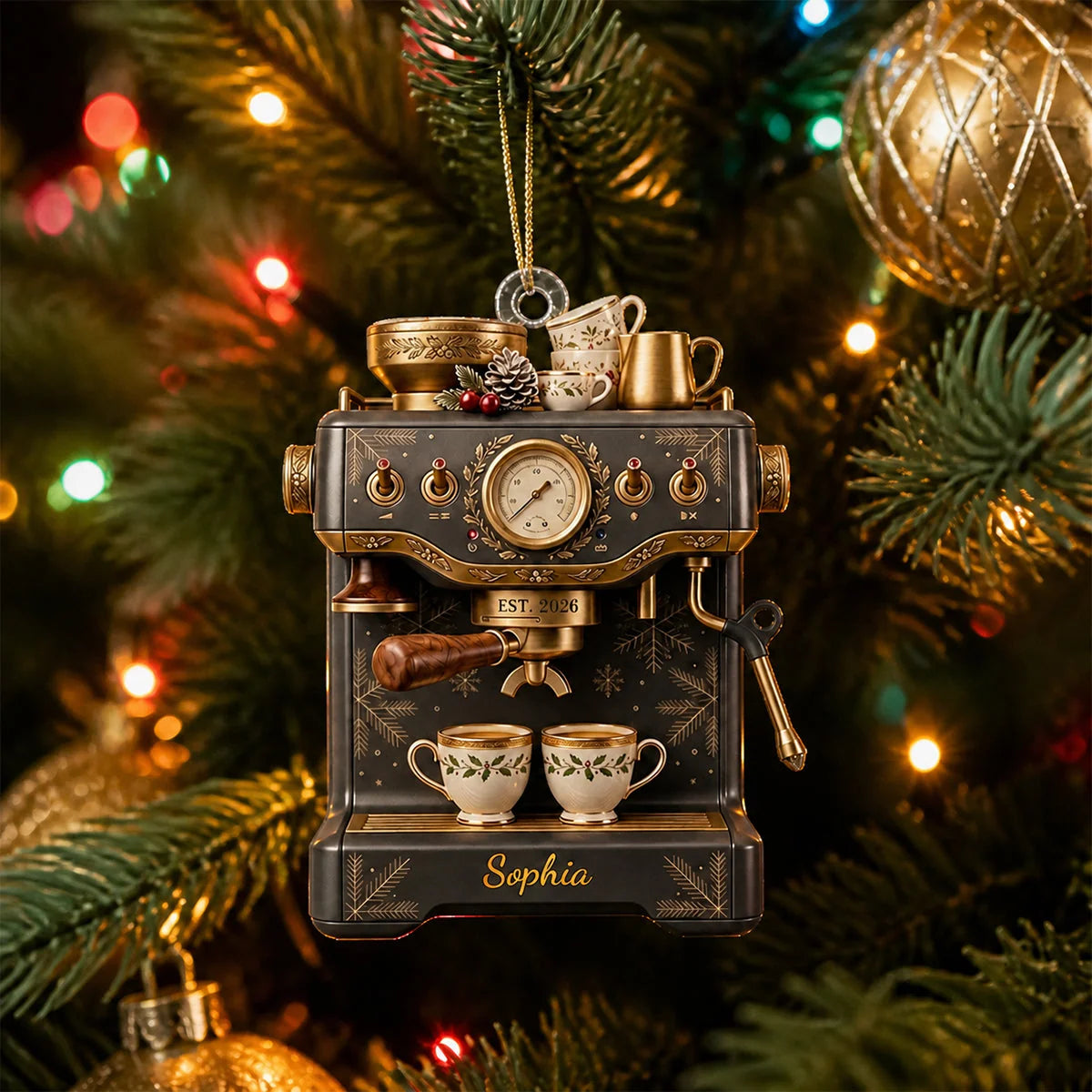 Custom Espresso Machine Acrylic Ornament - Personalized Vintage Coffee Lover Keepsake Gift