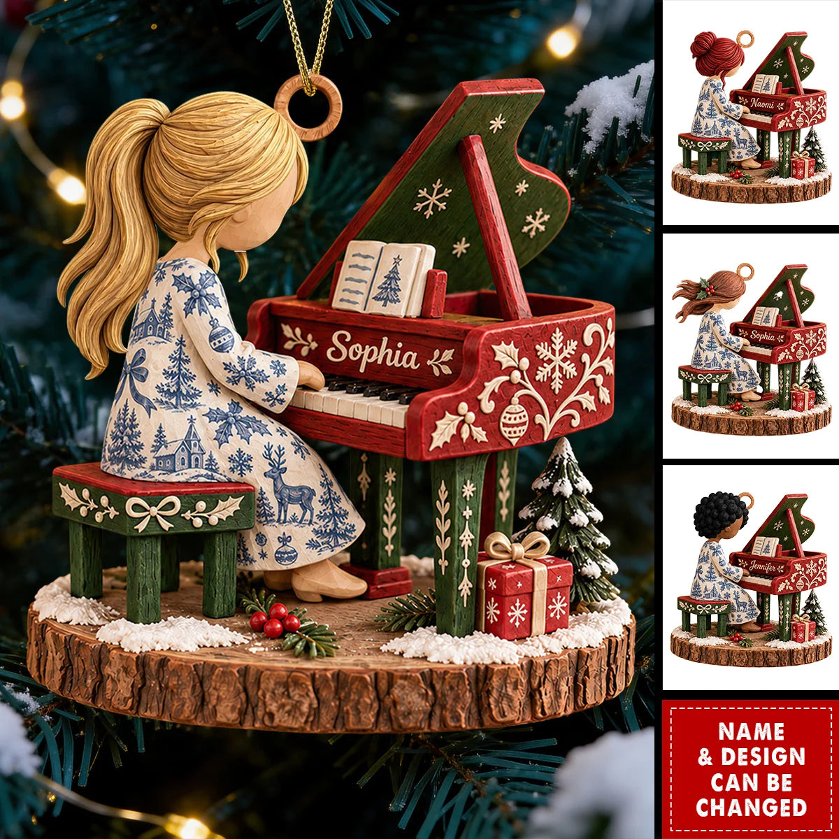 Keys of Love Personalized Pianist Girl Wooden Ornament - Christmas Keepsake for Daughter Granddaughter