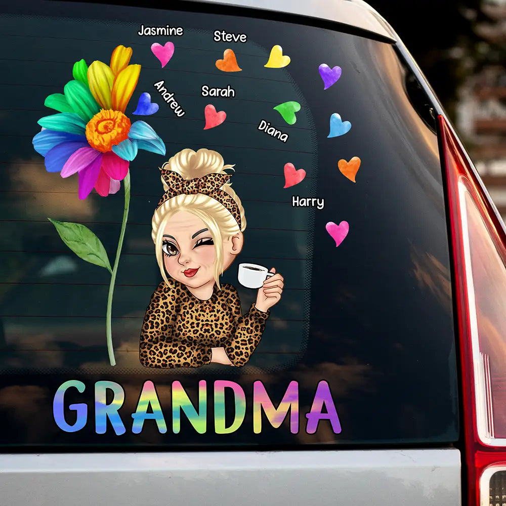 Colorful Sunflowers Personalized Car Decal - Custom Name Sticker Gift for Grandma