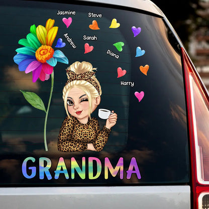Colorful Sunflowers Personalized Car Decal - Custom Name Sticker Gift for Grandma