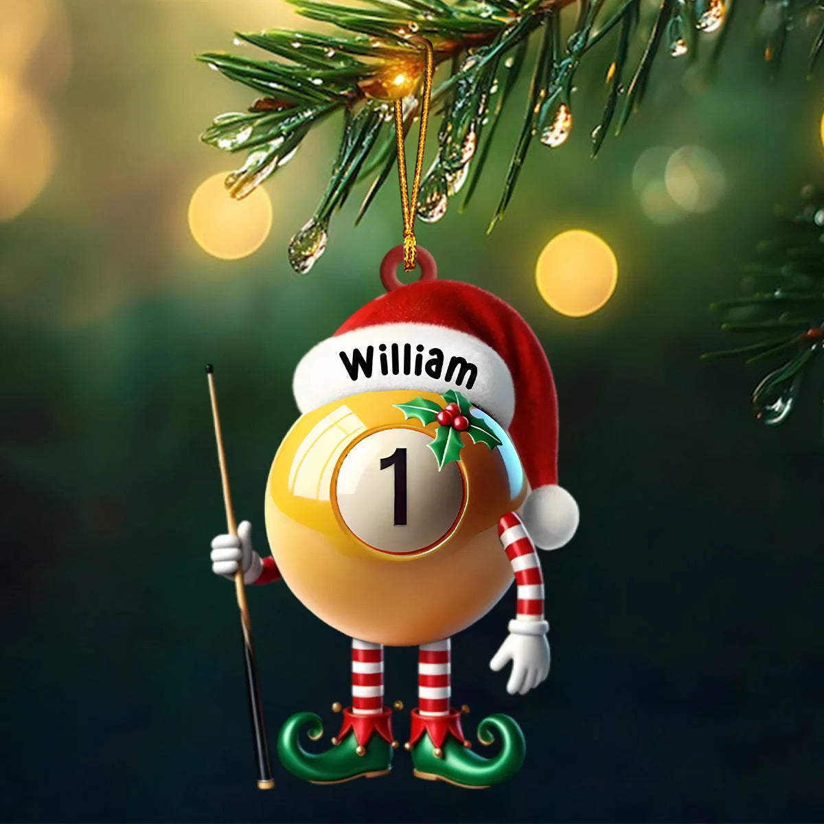 Custom Pool Player Christmas Acrylic Ornament - Personalized Billiard Santa Ball Keepsake Gift for Pool Lovers