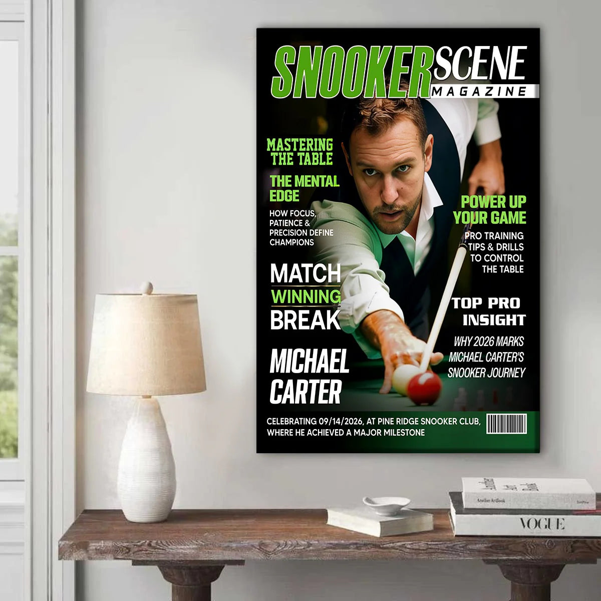 Custom Snooker Magazine Canvas personalization view for Dad