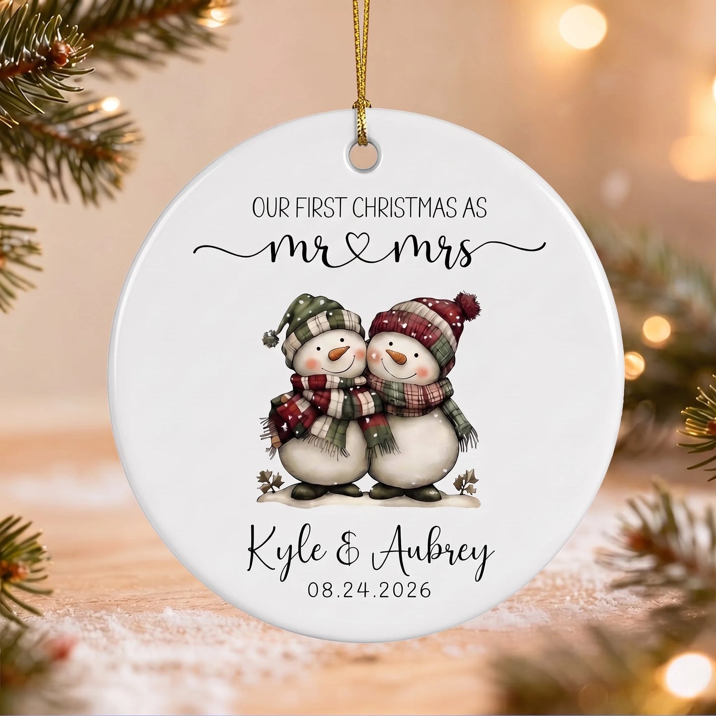 "Our First Christmas As Mr And Mrs" Personalized Ceramic Ornament - Custom Holiday Keepsake Gift for Couples