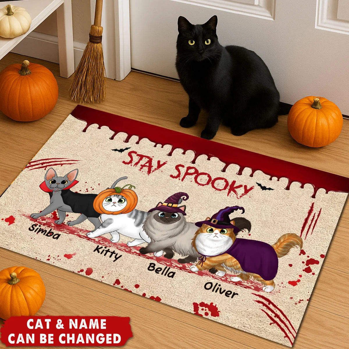 Happy Meowloween Personalized Halloween Cat Doormat - Front Porch Decor for Cat Lovers
