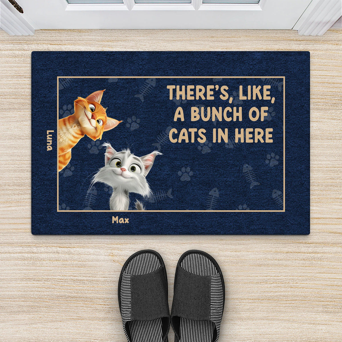 "There's Like A Bunch Of Cats In Here" Personalized Doormat - Custom Housewarming Welcome Mat for Cat Lovers
