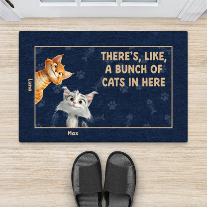 "There's Like A Bunch Of Cats In Here" Personalized Doormat - Custom Housewarming Welcome Mat for Cat Lovers