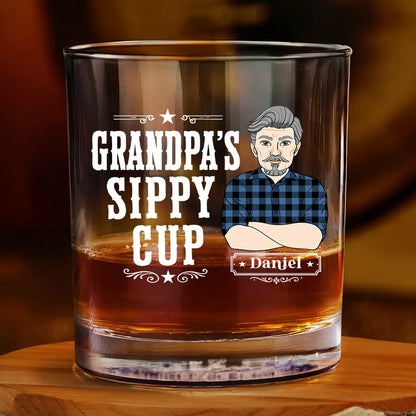 "Daddy's Sippy Cup" Personalized Whiskey Glass - Custom Gift for Dad & Grandpa
