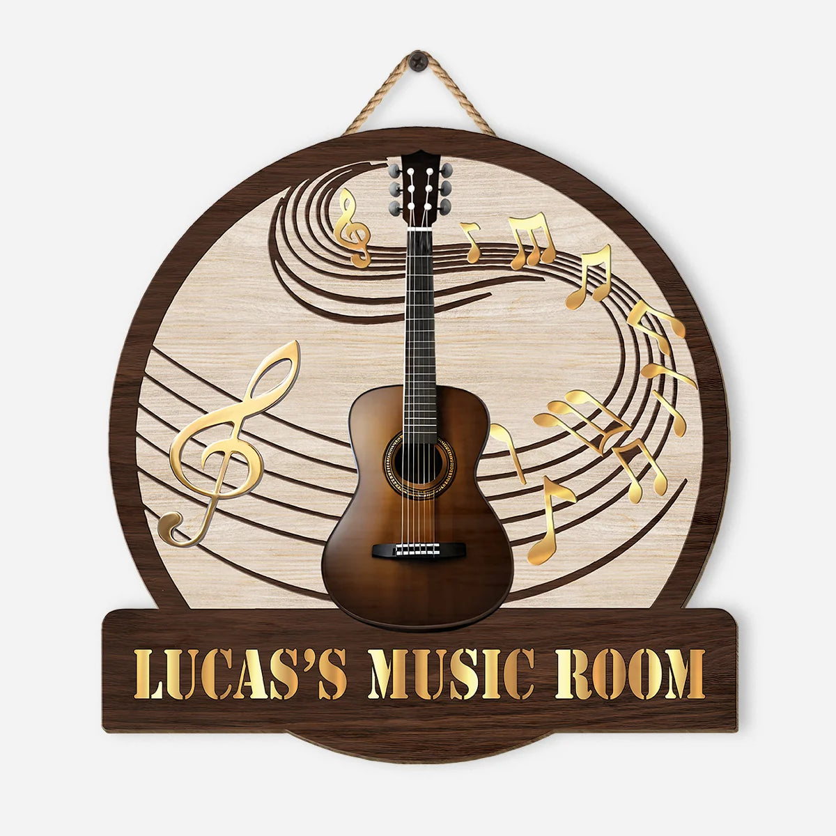 Custom Music Room Wooden Sign - Personalized Guitar Player Wall Decor for Musician