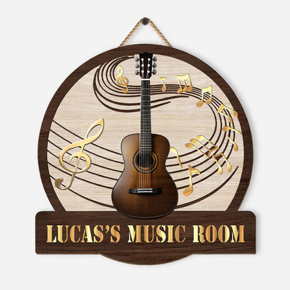 Custom Music Room Wooden Sign - Personalized Guitar Player Wall Decor for Musician