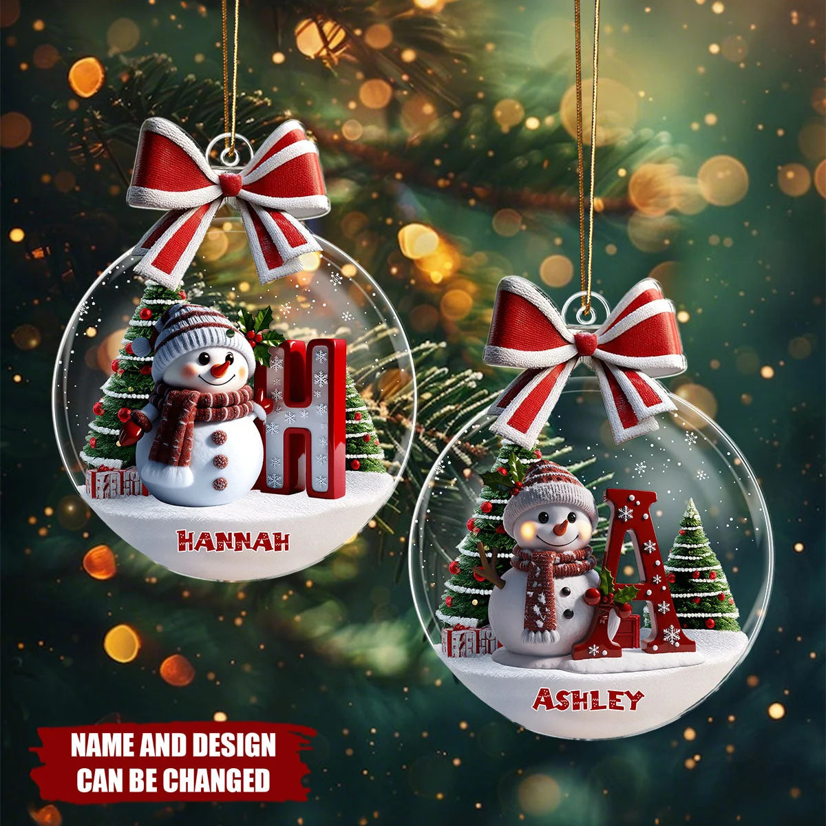 Snowman Initial Personalized Christmas Acrylic Ornament - Custom Gift for Family and Kids