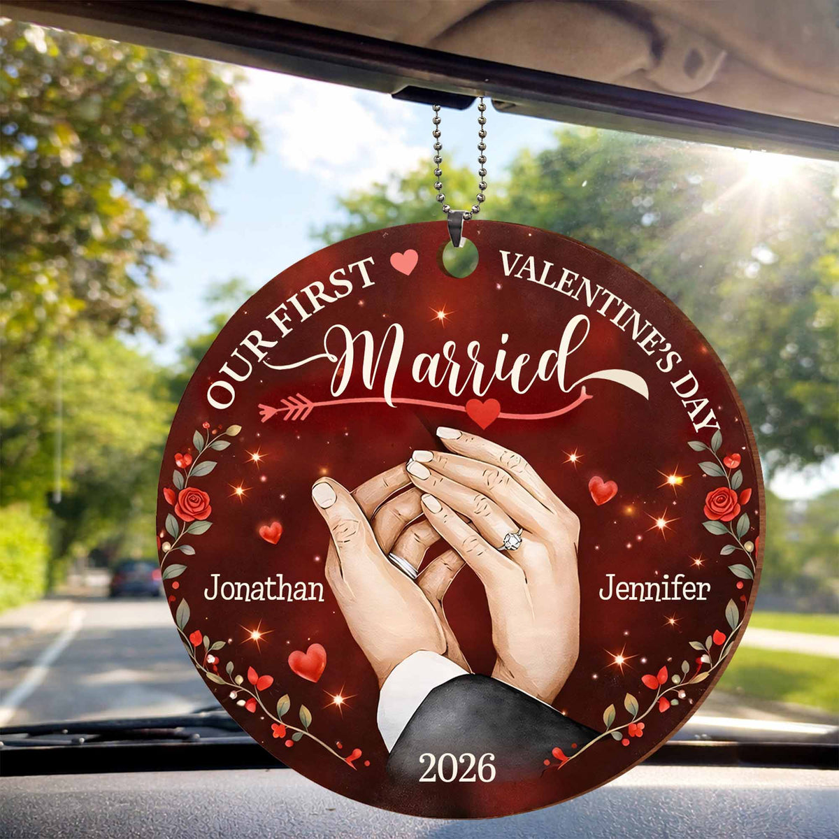 Our First Valentine's Day Married - Personalized Wood Ornament for Couples Keepsake