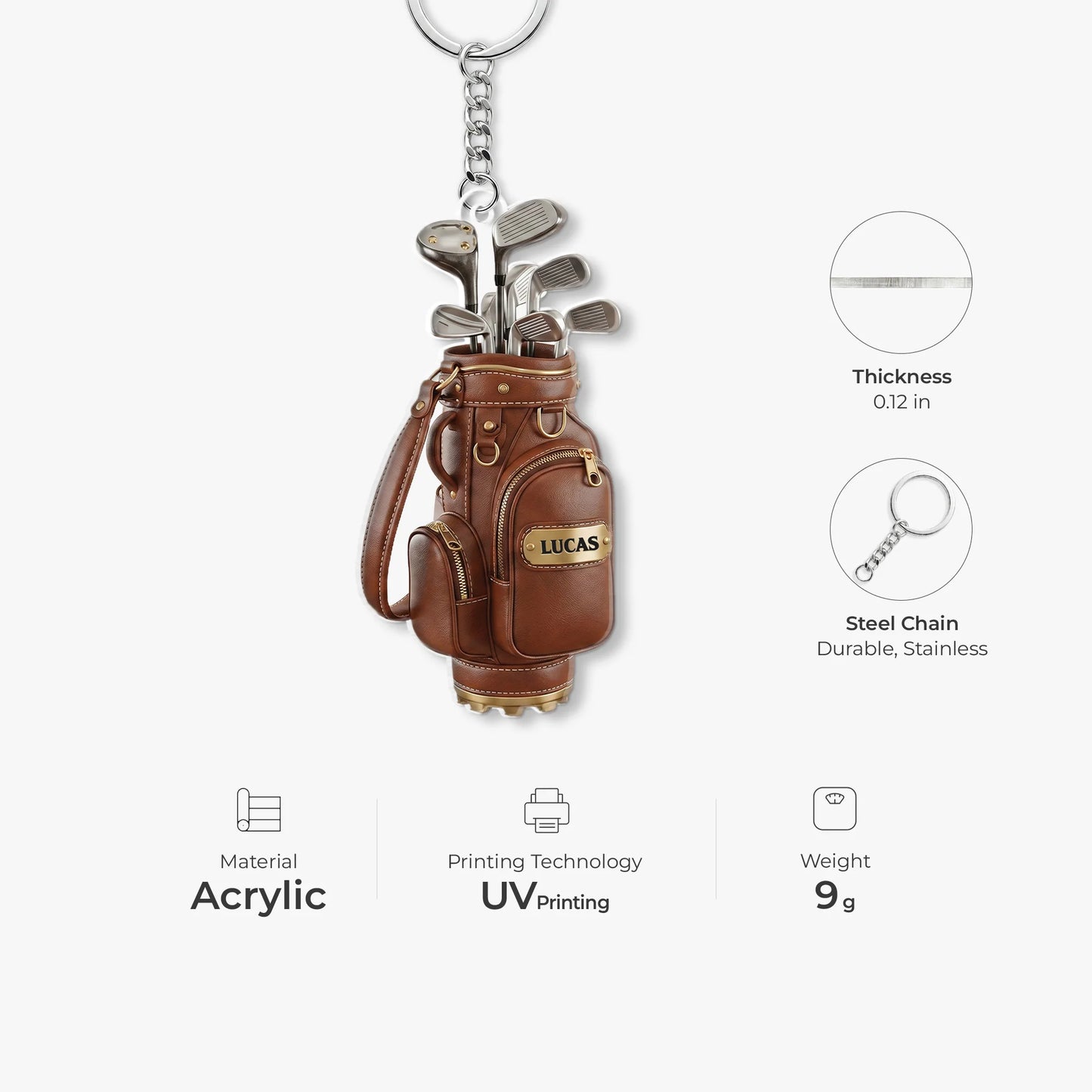 Personalized Golf Bag Keychain - Custom Name Gift for Golf Lovers