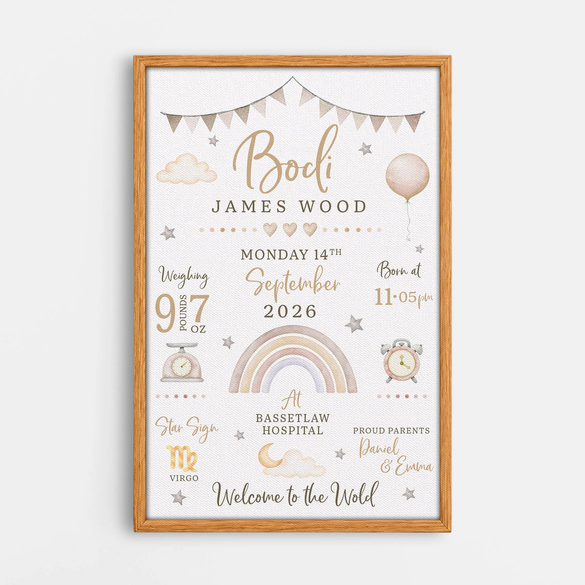 "Welcome to the World" Personalized Birth Announcement Canvas / Poster - New Baby Gift for New Parents & Nursery Wall Decor