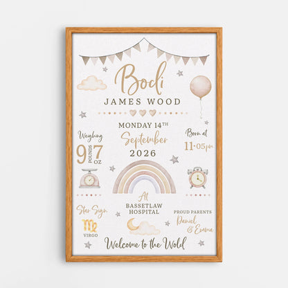 "Welcome to the World" Personalized Birth Announcement Canvas / Poster - New Baby Gift for New Parents & Nursery Wall Decor