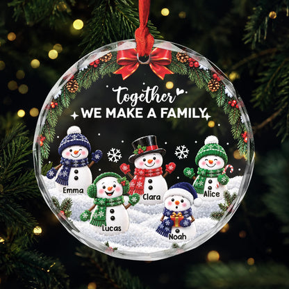 Together We Make A Family Personalized Glass Ornament - Custom Snowman Christmas Keepsake