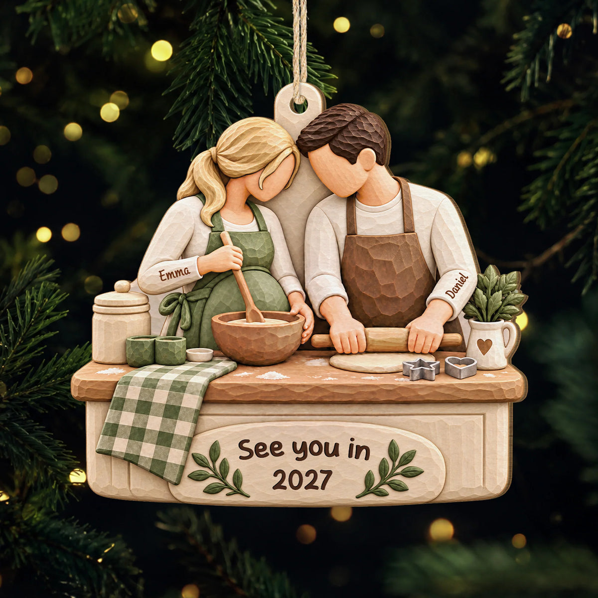 See You in 2027 Personalized Wooden Ornament - Pregnancy Announcement Christmas Gift for Expecting Couples
