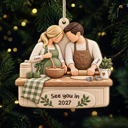 See You in 2027 Personalized Wooden Ornament - Pregnancy Announcement Christmas Gift for Expecting Couples