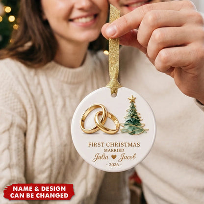 First Christmas Married Personalized Ceramic Ornament - Custom Couple Keepsake Gift
