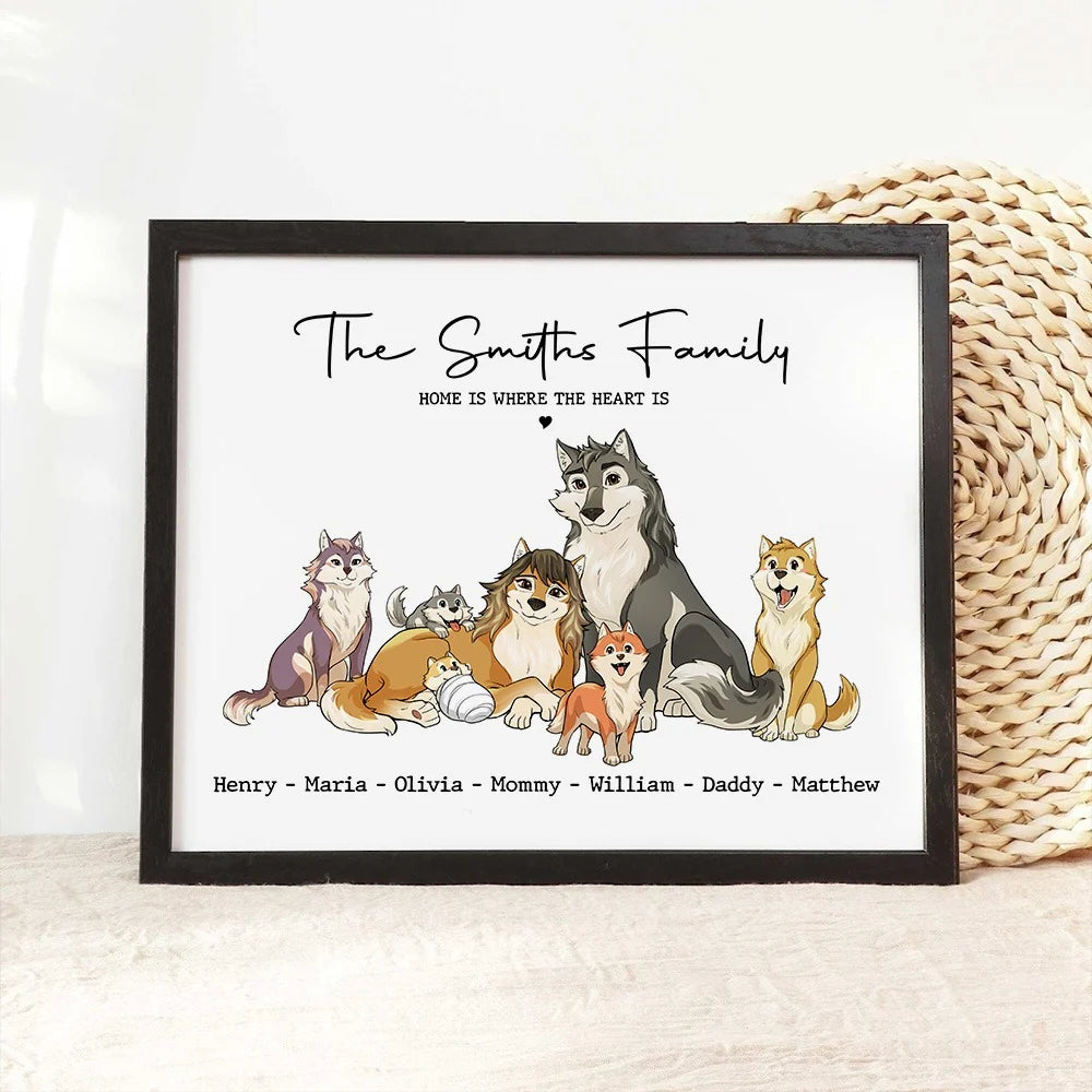 "Home Is Where The Heart Is" Personalized Wolf Family Canvas / Poster - Custom Wall Art Gift