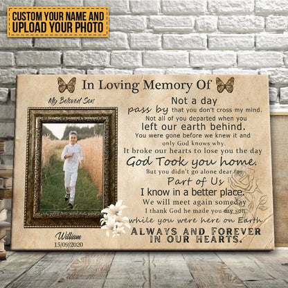 "Always & Forever in Our Hearts" Personalized Memorial Canvas / Poster for Son - Custom Photo Loss of Son Keepsake Wall Art