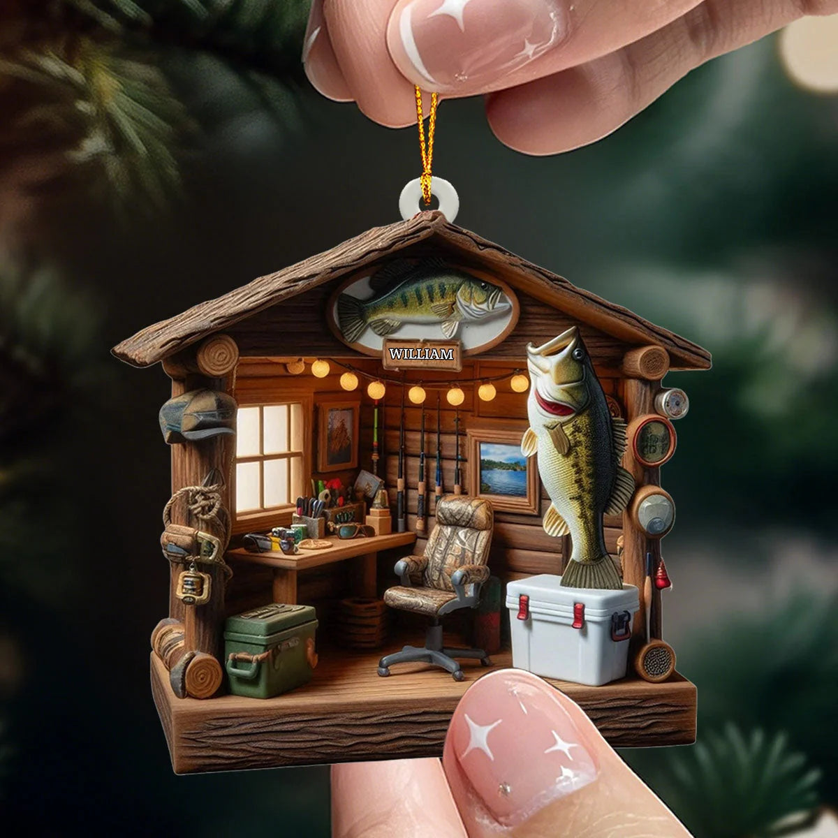 Personalized Fishing Tool Cabin Ornament - Custom Fisherman Keepsake Gift for Anglers