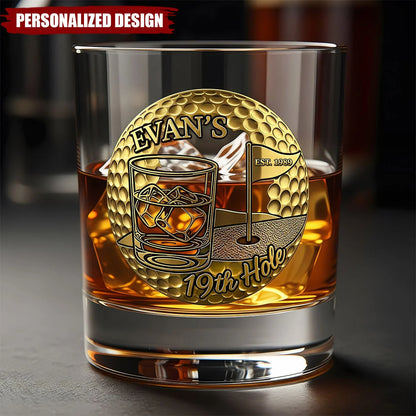"19th Hole" Personalized Golf Whiskey Glass - Custom Gifts for Golfers