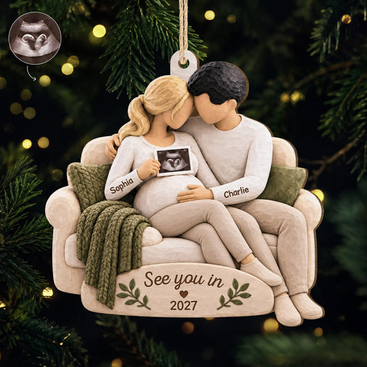 See You In 2027 Personalized Ultrasound Wood Ornament - Custom Pregnancy Announcement Keepsake Gift for Parents-to-Be