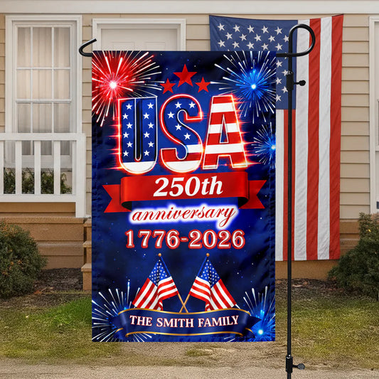 Custom Usa 250Th Anniversary Garden Flag for Family with personalized design details for meaningful gifting