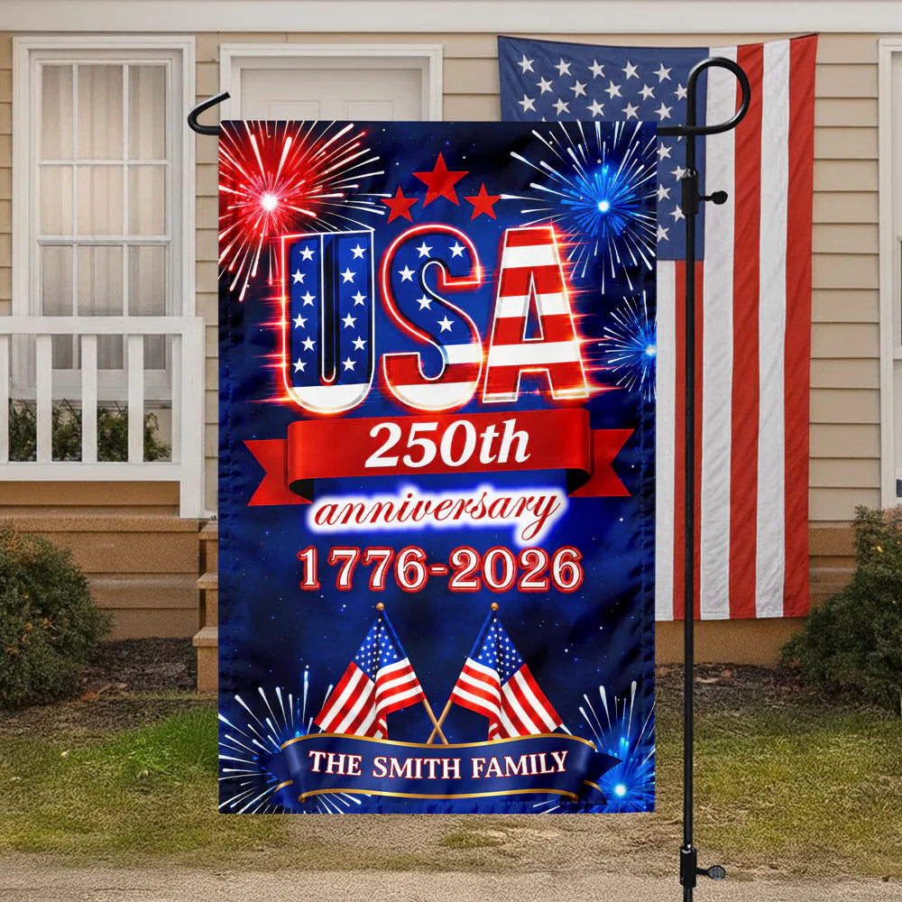 Custom Usa 250Th Anniversary Garden Flag for Family with personalized design details for meaningful gifting