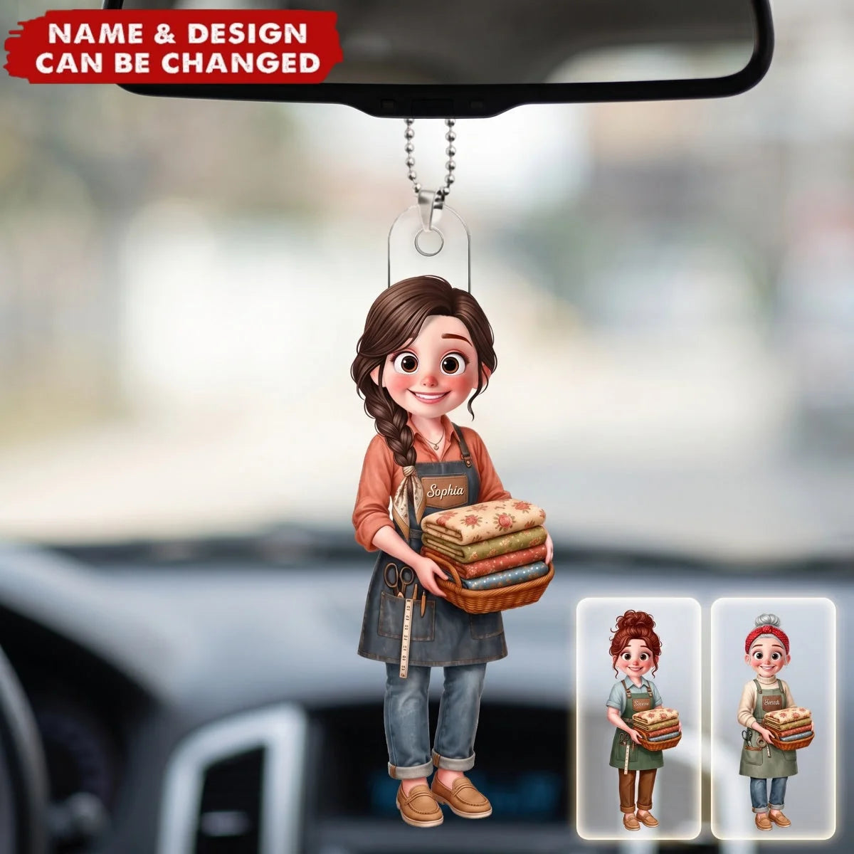 Sewing Is My Happy Place Personalized Acrylic Car Ornament - Custom Craft Lover Gift for Crafters