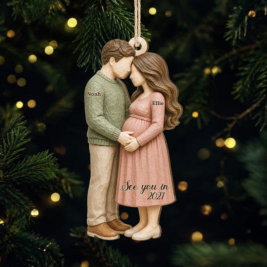 "See You In 2027" Personalized Wooden Ornament for Expecting Couples - Parents to Be Keepsake