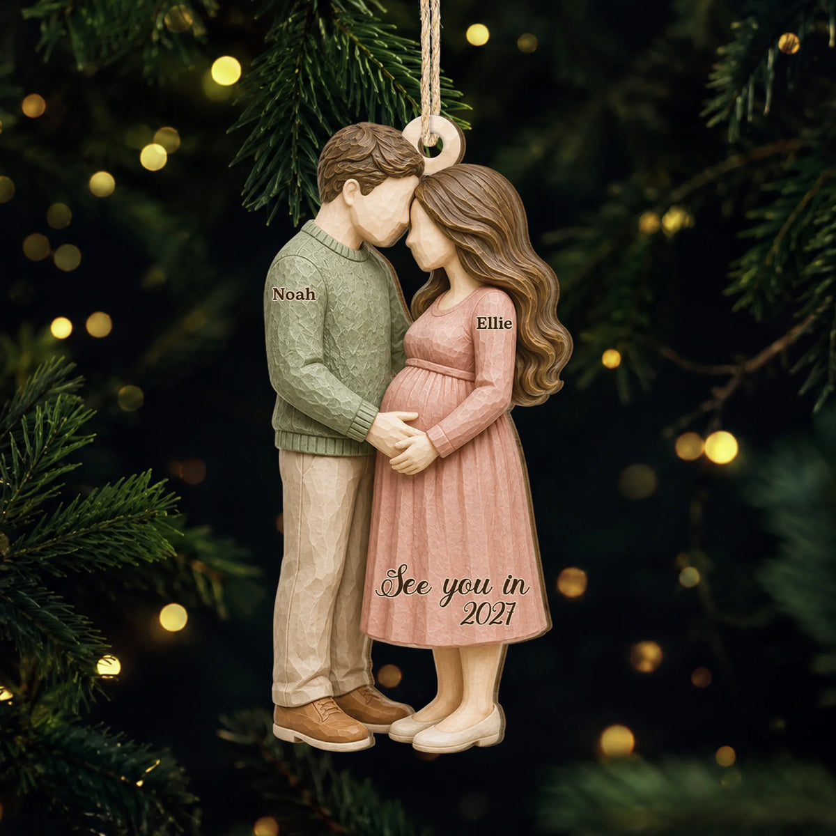 "See You In 2027" Personalized Wooden Ornament for Expecting Couples - Parents to Be Keepsake