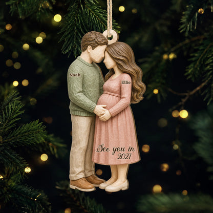 "See You In 2027" Personalized Wooden Ornament for Expecting Couples - Parents to Be Keepsake